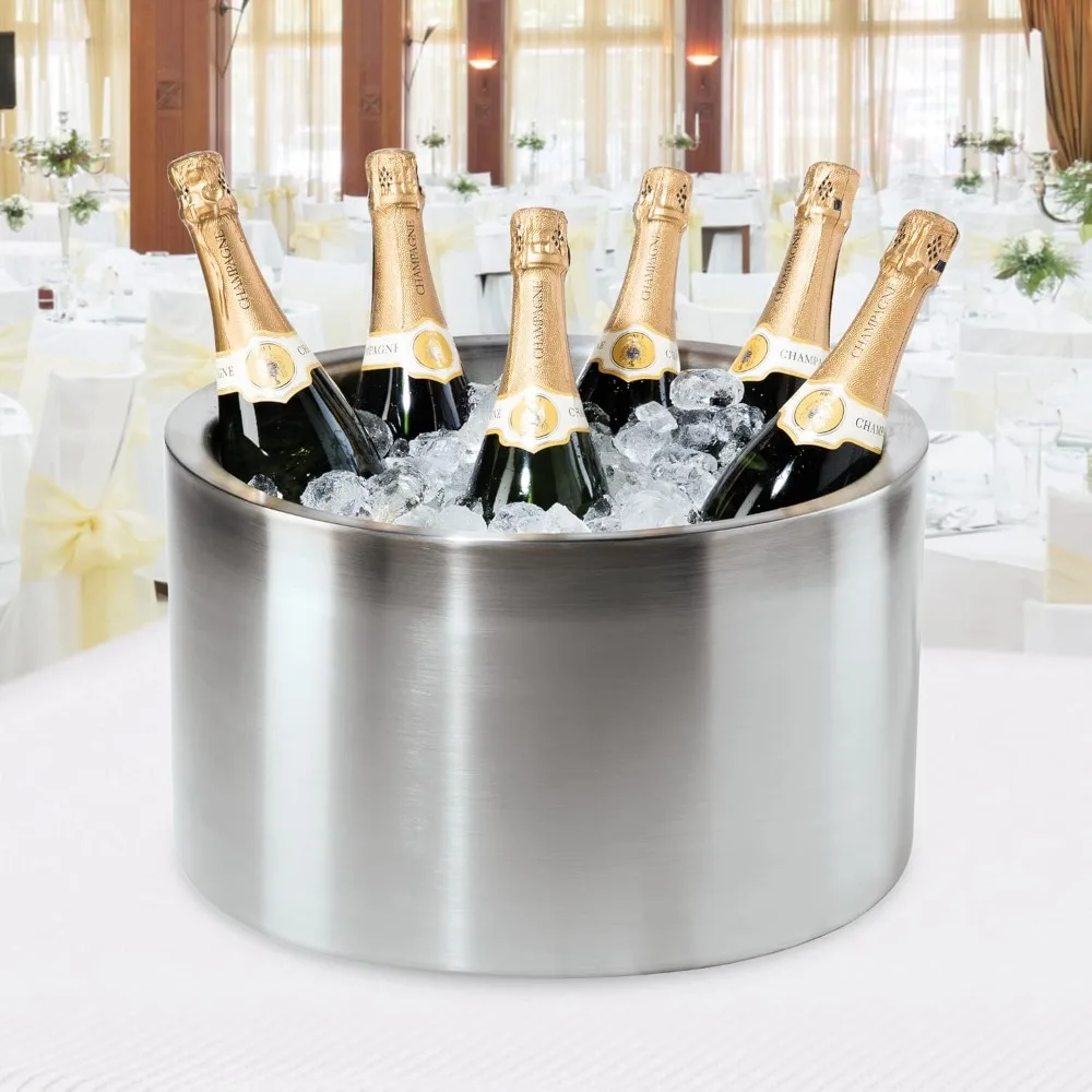 Jumbo Stainless Steel Double Wall Party Tub - Holds up to 12 bottles of wine or champagne. Size 16.5