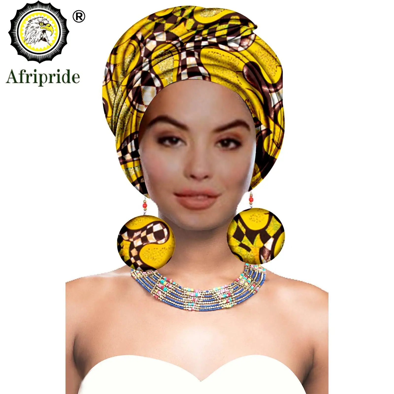 African Turbans African Headwraps for Woman African Headscarf Nigerian Headtie with Matching Earring Dashiki Ankara Wax S20H004