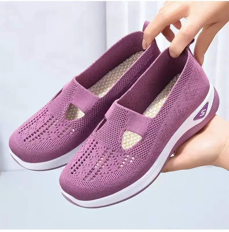 Summer mesh breathable women's sports shoes, lightweight and non slip running shoes, breathable women's flat shoes