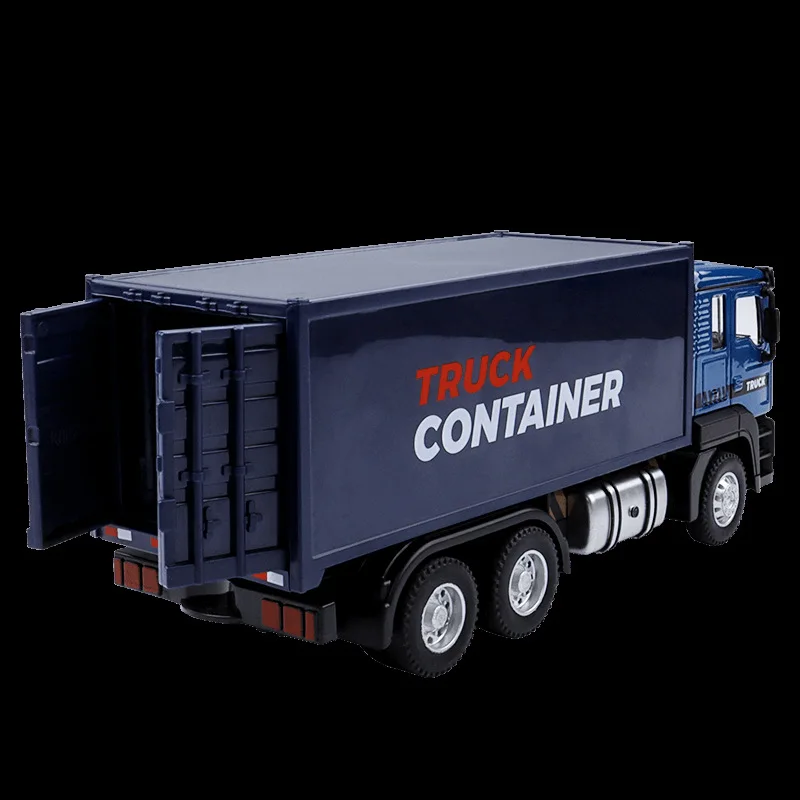 New 1:43 Alloy Pull Back Container Truck Model,Engineering Transporter Model,Box Truck Toys,Simulation of sound and light car