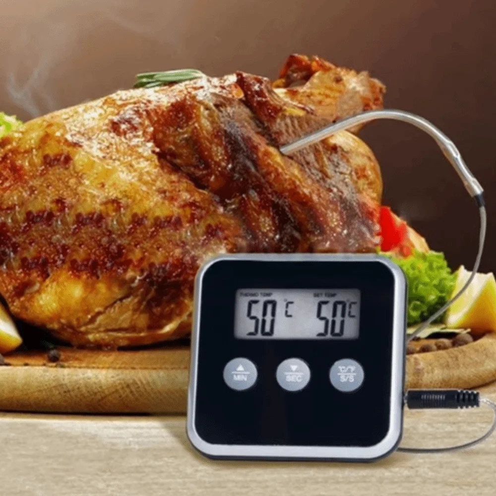 Long Probe Digital Food Thermometer Waterproof with Alarm BBQ Meat Thermometer Timed Battery-powered