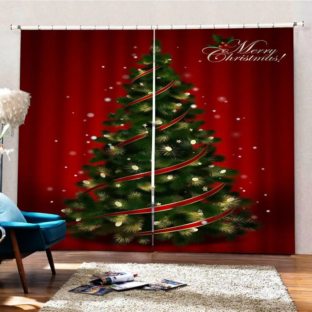 100x140cm Christmas Curtains Bedroom Classical Waterproof 2Panels Drapes