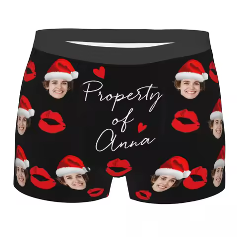 Christmas Custom Personalized Face Photo Men's Long Underwear Boxer Shorts Panties Funny Soft Underpants
