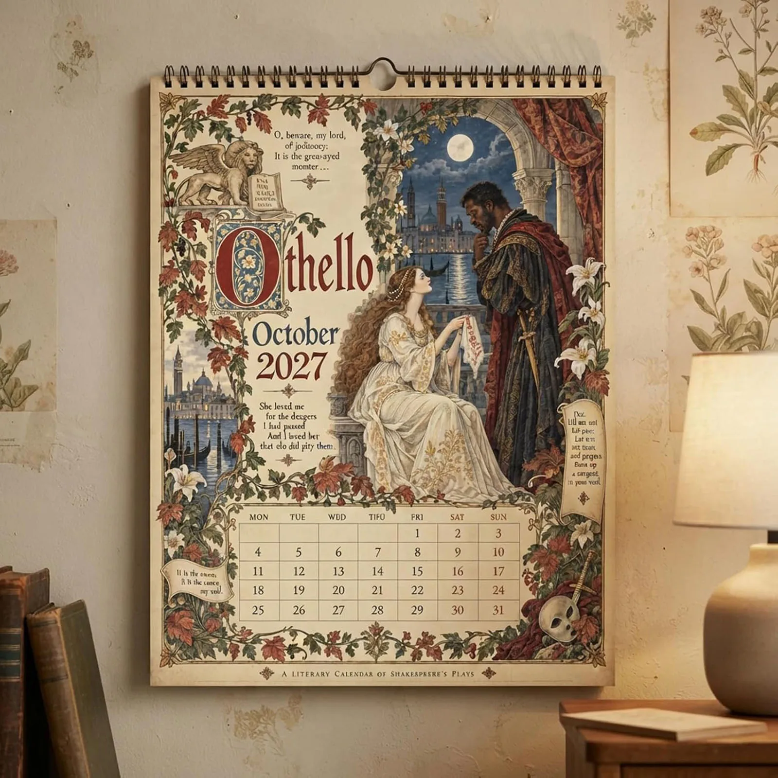 Shakespeare 2027 Wall Calendar, Vintage Illustrated Literary Calendar with 12 Plays Romance Monthly Decorative Artwork Gift
