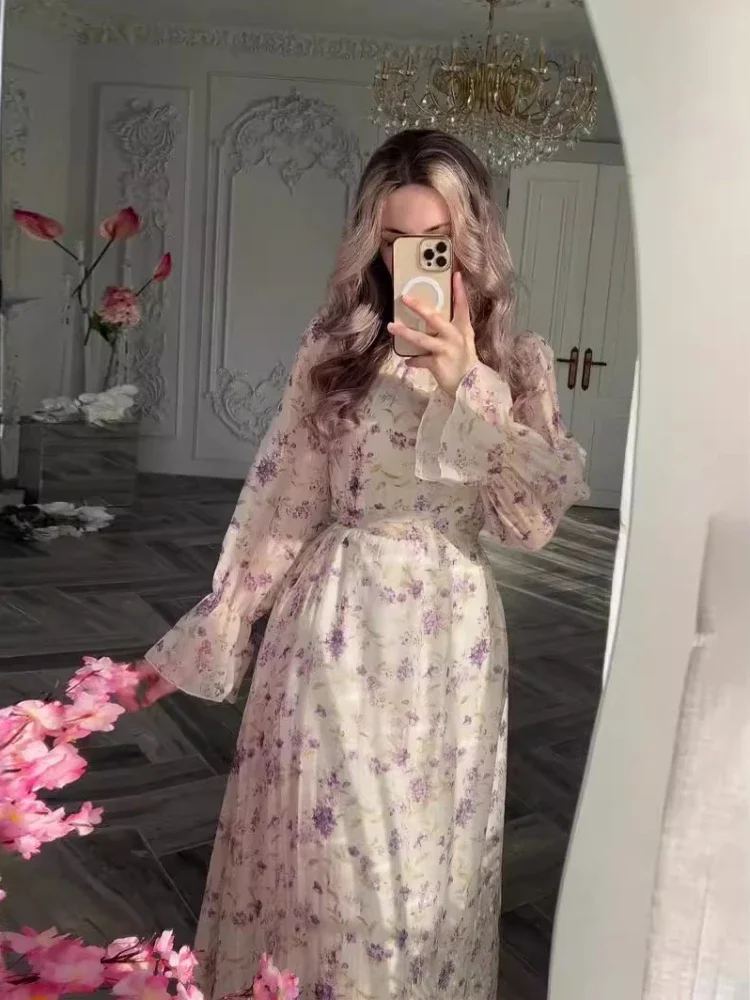 Eid Party Dress for Women Floral Chiffon Sweet Vestidos Eid Muslim Abaya Dress Jalabiya Ramadan Dubai Abayas Arab Long Robe 2024