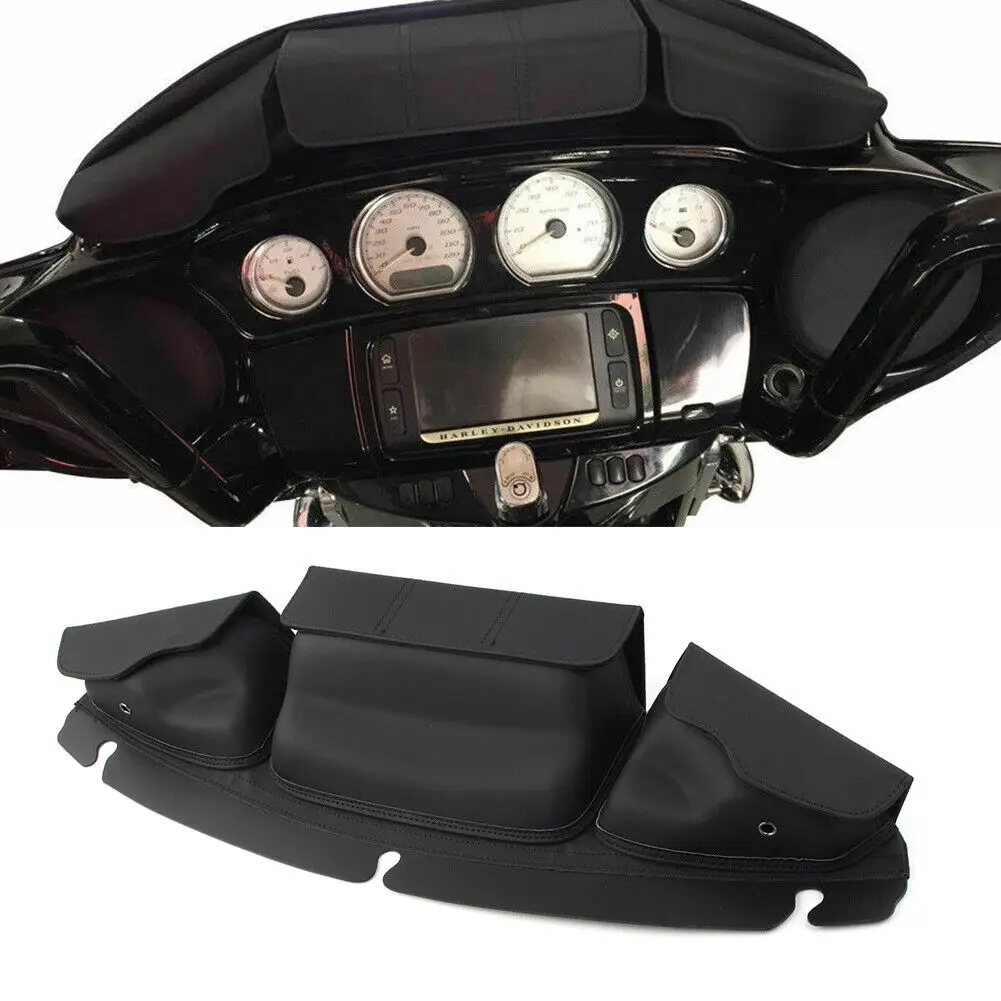 

Motorcycle 3-Pocket Windshield Batwing Fairing Pouch Bag For Harley Touring Electra Street Glide Windshield Bags 2014-2023