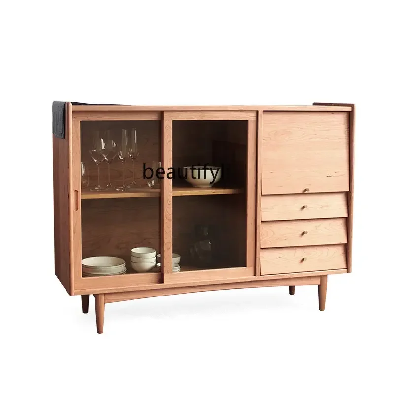 

cc182R11 Nordic Black Walnut Wood Sideboard Cabinet Solid Wood Simplicity Modern Cherrywood Locker Tea Cabinet Japanese Entranc