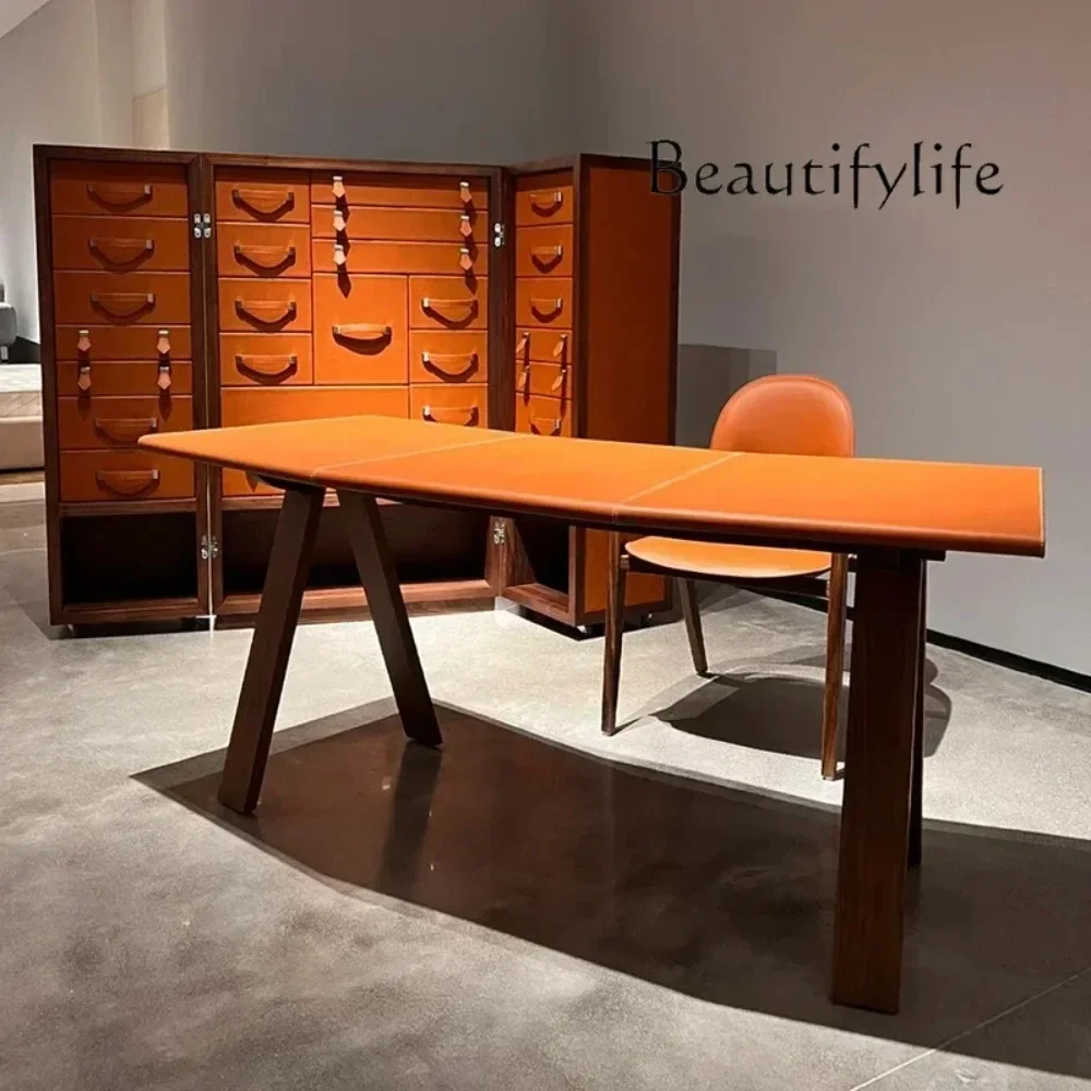 

Q Minimalist solid wood desk saddle leather desk boss table workbench household computer desk