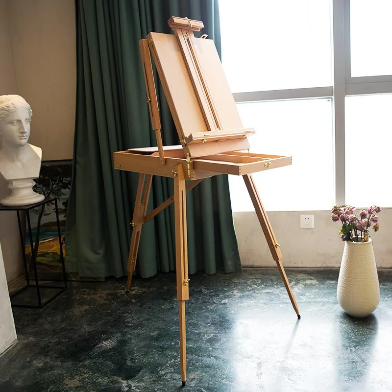 Beech Italian oil painting box easel, portable folding art oil painting stand