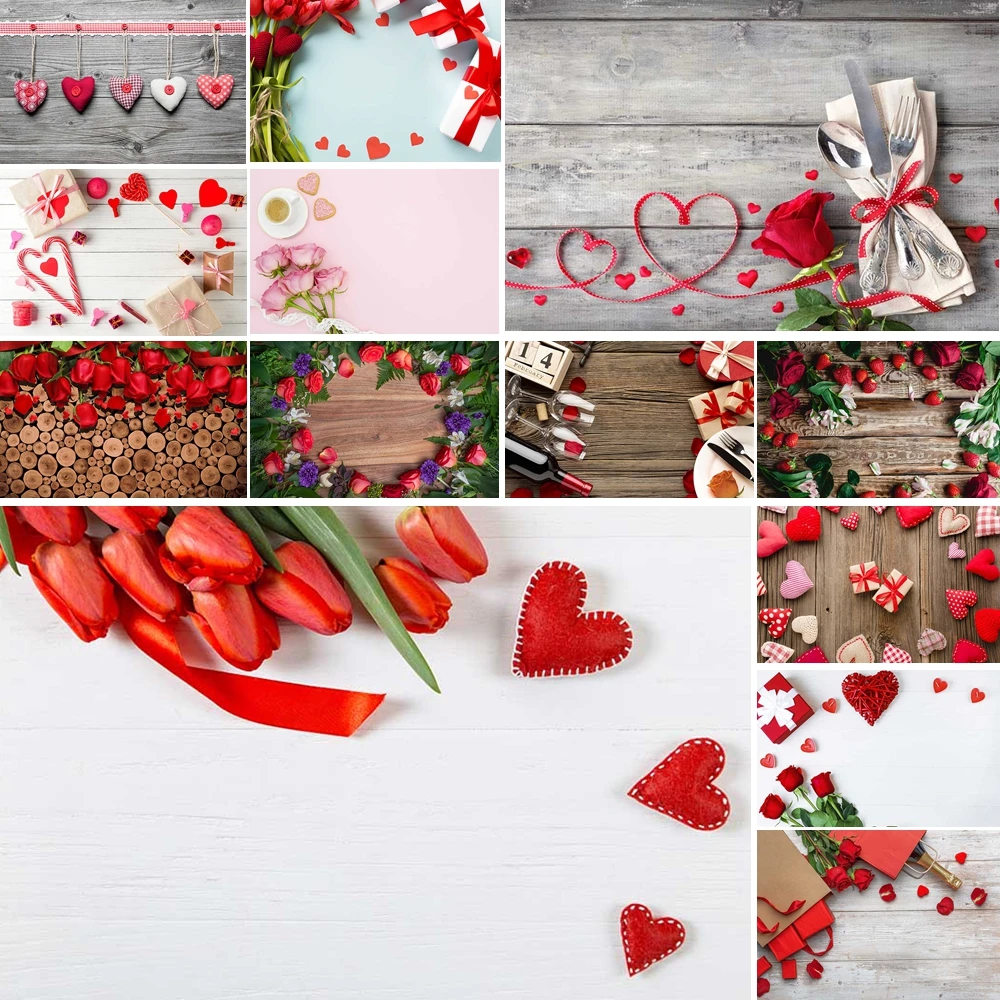 

MOON.QG Valentine's Day Wooden Backgrounds For Photographs Red Hearts Roses Board Backdrop Lover Poster Accessories Wallpaper