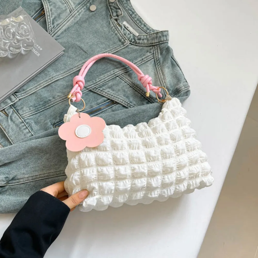 Canvas Material Canvas Wrinkle Bag Quilted Pattern Wrinkle Texture Pleated Bubbles Handbag Pleated Design Cloud Bag Women Girls