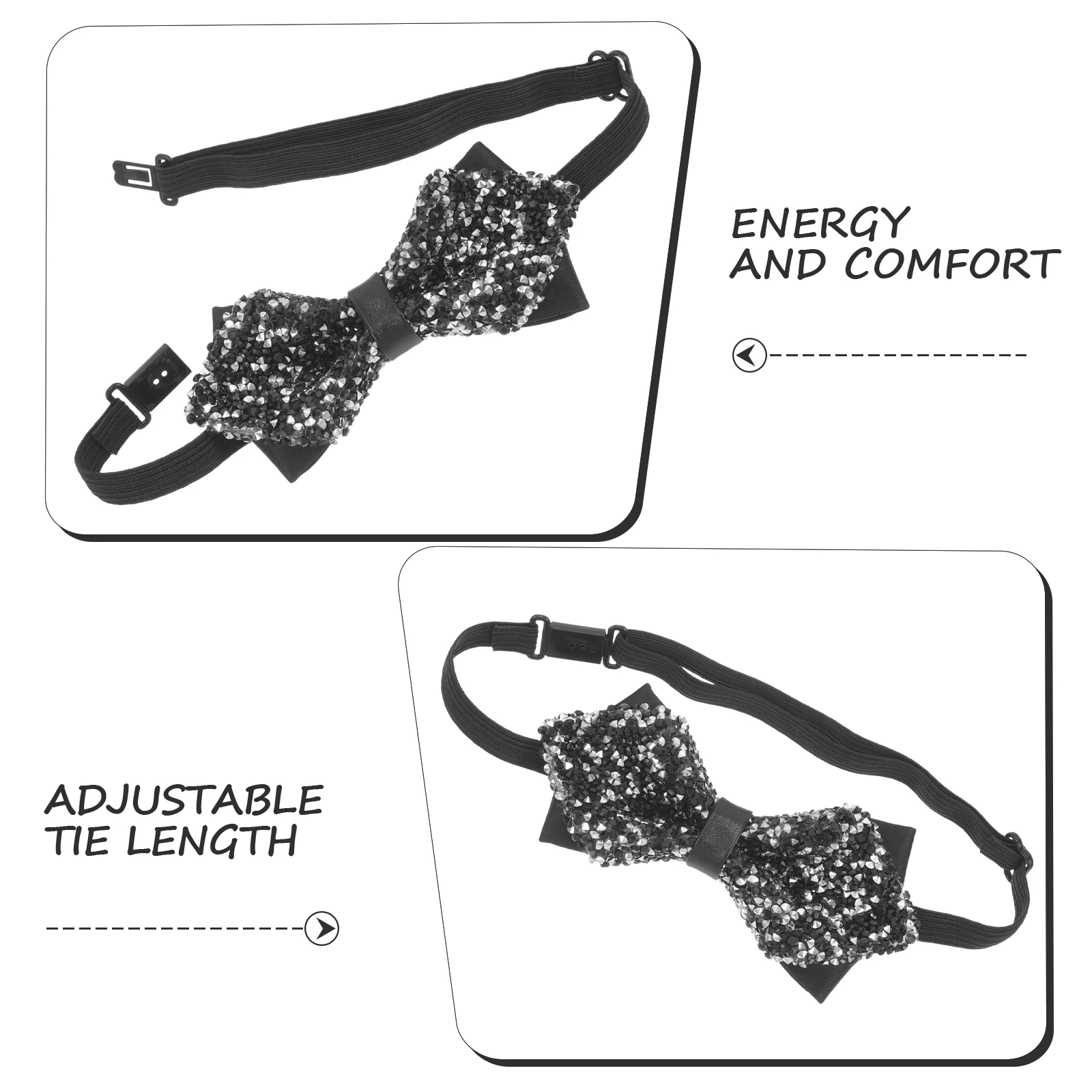 

Rhinestone Bow Tie Sequin Prom Groom Black Polyester Adjustable Length Wedding Banquet Men Full Star Tie Necklace