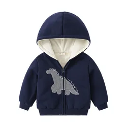 Boys' Casual Cartoon Embroidered Zip-Up Hooded Sweatshirt Jacket Autumn Long Sleeve Fleece-Lined Hoodies for Kids 2-7 Years Old