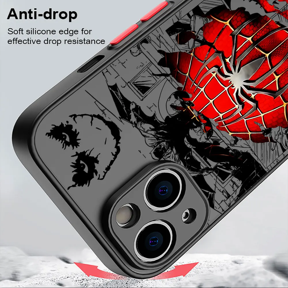 Matte Phone Case for iPhone 15 14 13 12 11 Pro Max Mini X XR XS 7 8 6 Plus SE2 Batman Spider Superman Logo Soft Silicone Cover