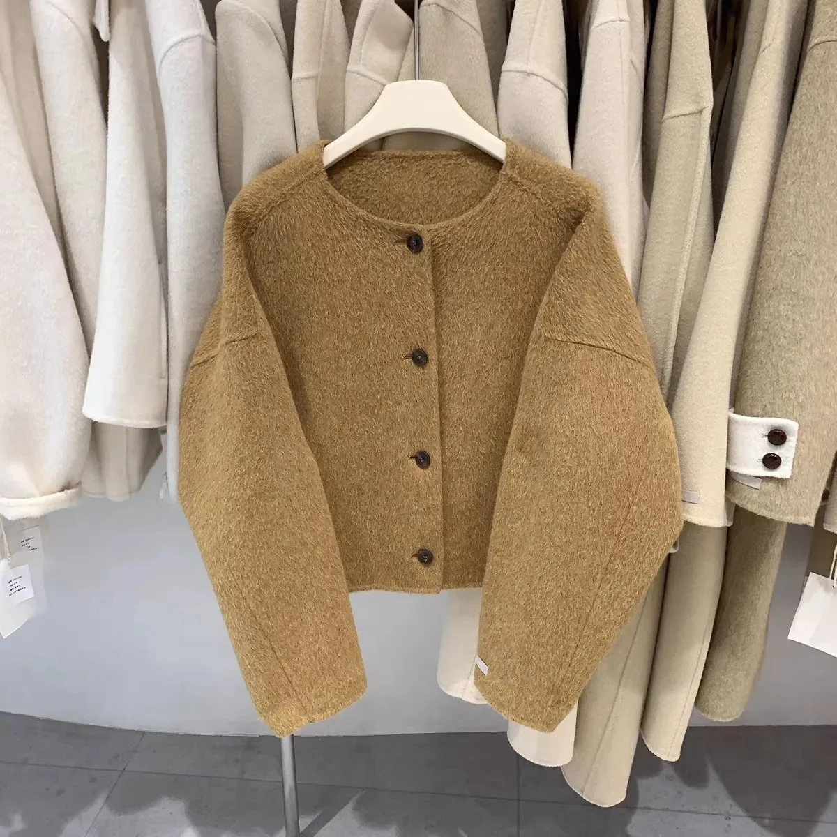 

Double-Sided ort Women's Jaet Autumn Winter New Sle Ele Silhouette Small Size Muffin Coat Faion Ladies' Outerwear