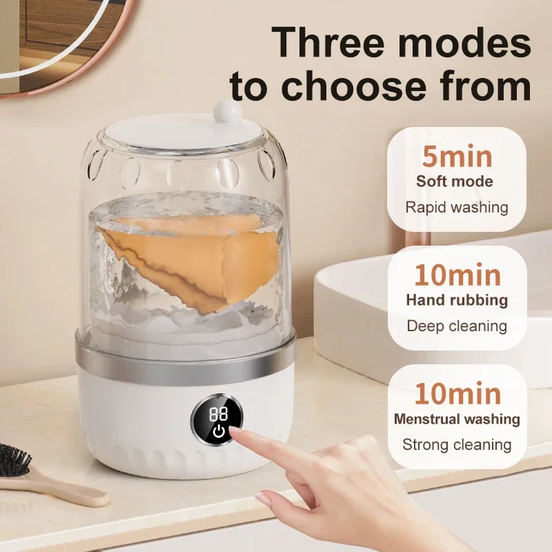 Smart Mini Portable Rechargeable Washing Machine Touch Screen for Small Underwear and Socks Laundry