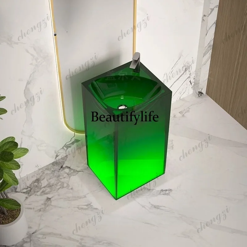 Floor-to-ceiling column wash basin Small apartment bathroom wash basin Transparent resin, column basin