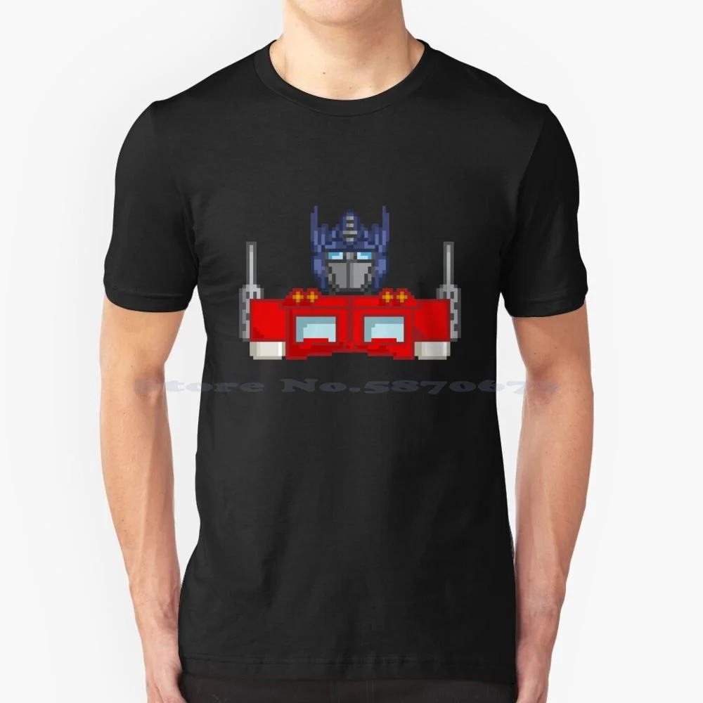 Pixelated T Shirt 100% Cotton Tee Red Blue Robot 8bit Pixelated Rollout Autobots