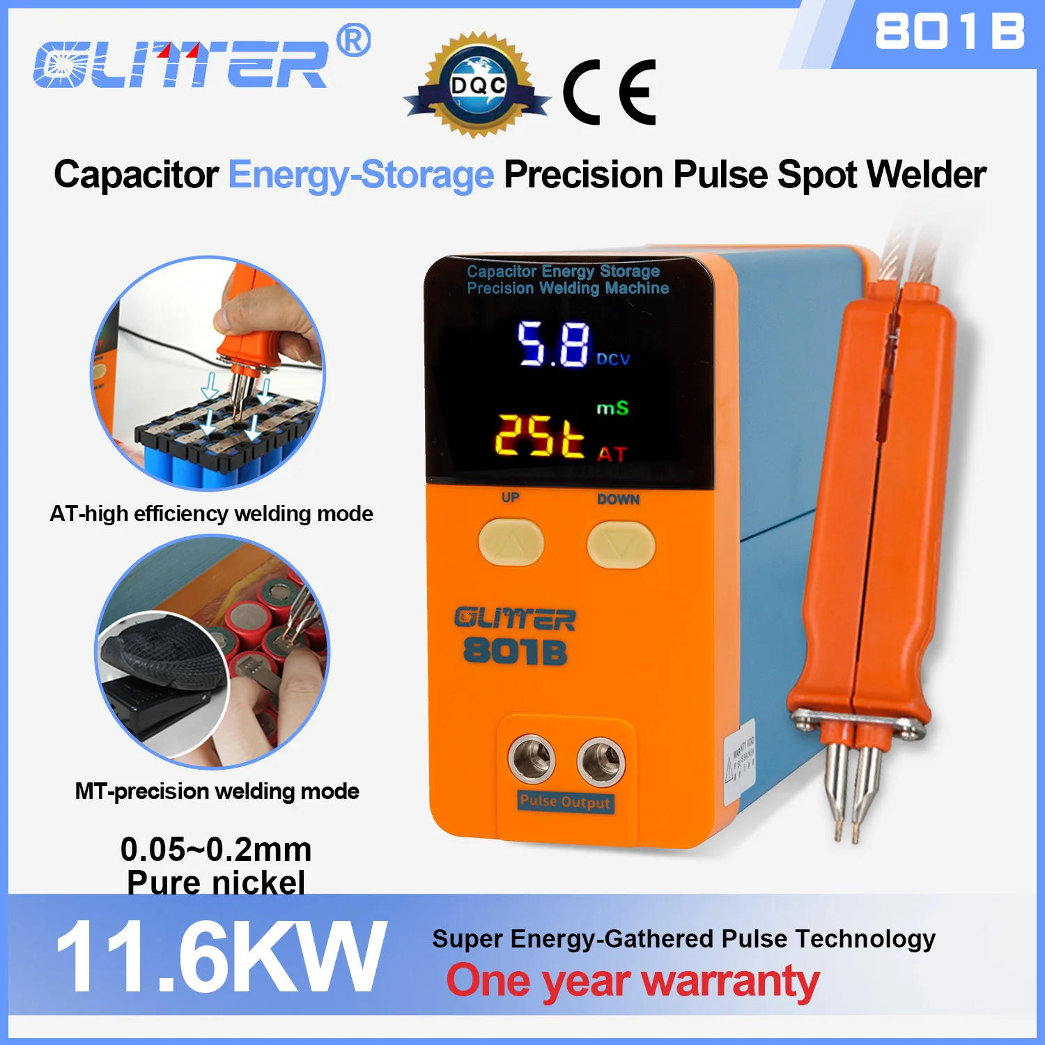 

GLITTER 801B Energy Storage Capacitor Spot Welding Machine 11.6kw 110v-220v Lithium Battery Welding Handheld 18650 Butt Welders