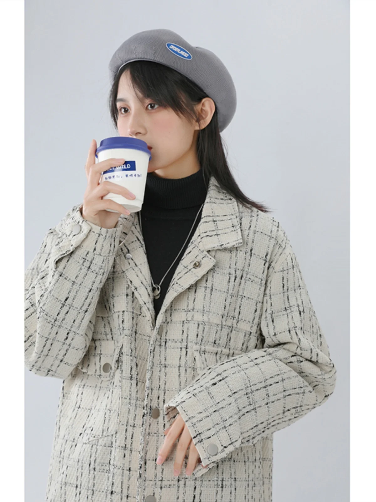 

Young Sle Men's irt Jaet Quilted Fabric Turn-down Collar Single Button Long Sve Spring Autumn Loose Fit Outerwear