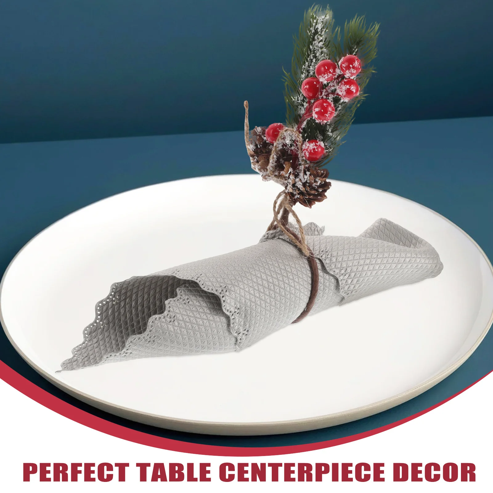 6Pcs Christmas Napkin Rings Cedar Red Berry Festive Holiday Table Setting Reusable Elegant Napkin Holders for Parties