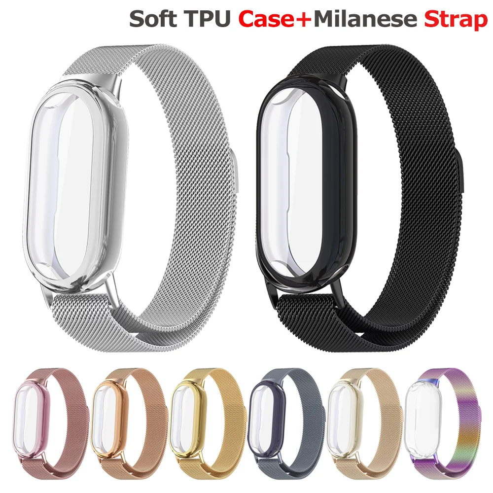 

Ремешки + мягкий чехол из ТПУ + пленка для ремешка mi Band 10, универсальный чехол + миланский браслет из нержавеющей стали correa для браслета xiaomi 10