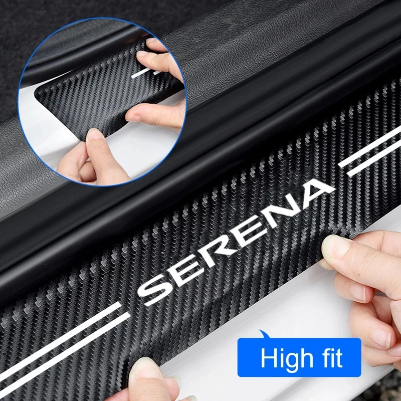 Luminous Decas for Nissan Serena Logo Carbon Fiber Car Doorsill Stickers Threshold Strip Scuff Plate Protect Film Accessories