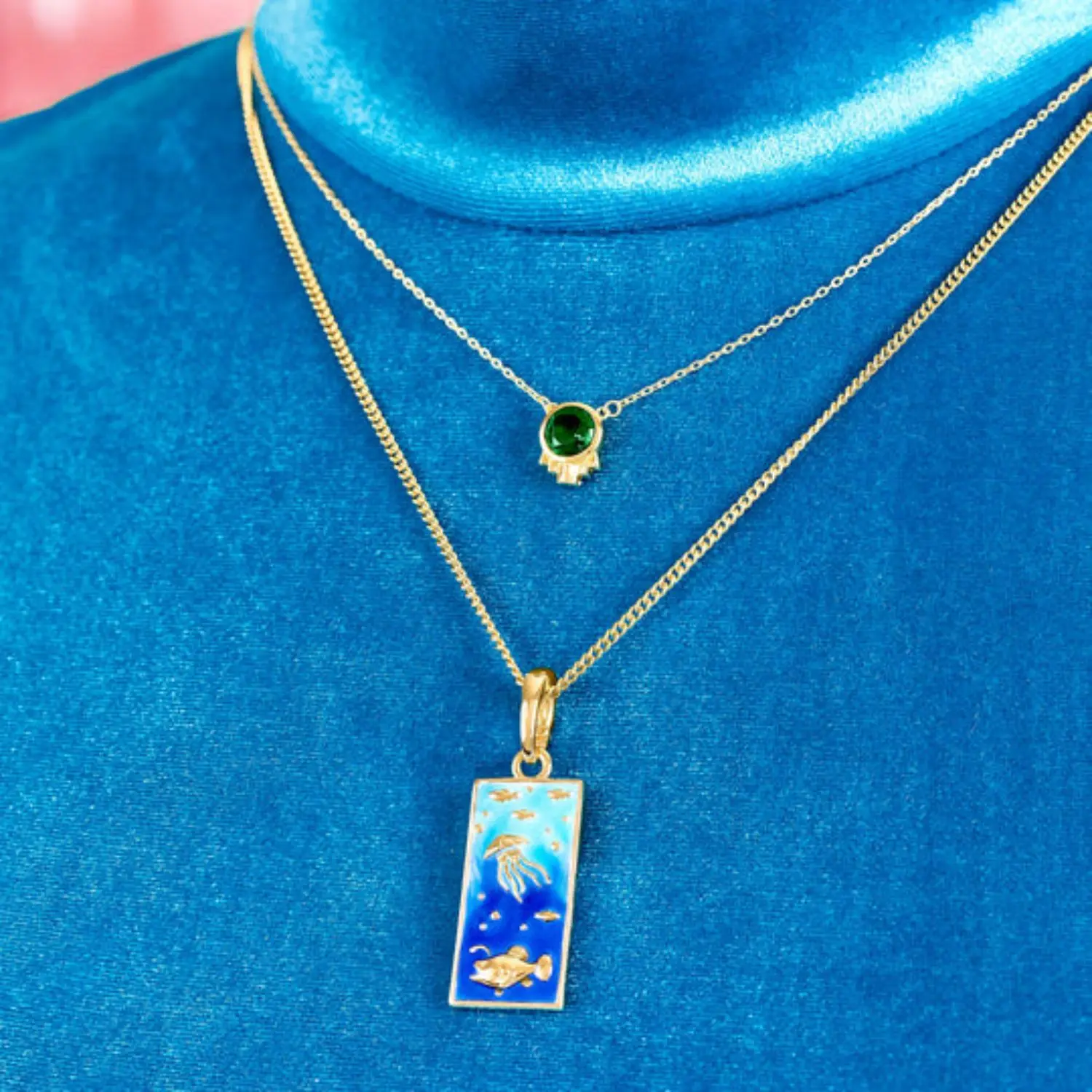 Europe America Polychrome Paintings Underwater World, Drifting Bottle Pattern Necklace UNISEX Leisure Seaside Vacation Necklace