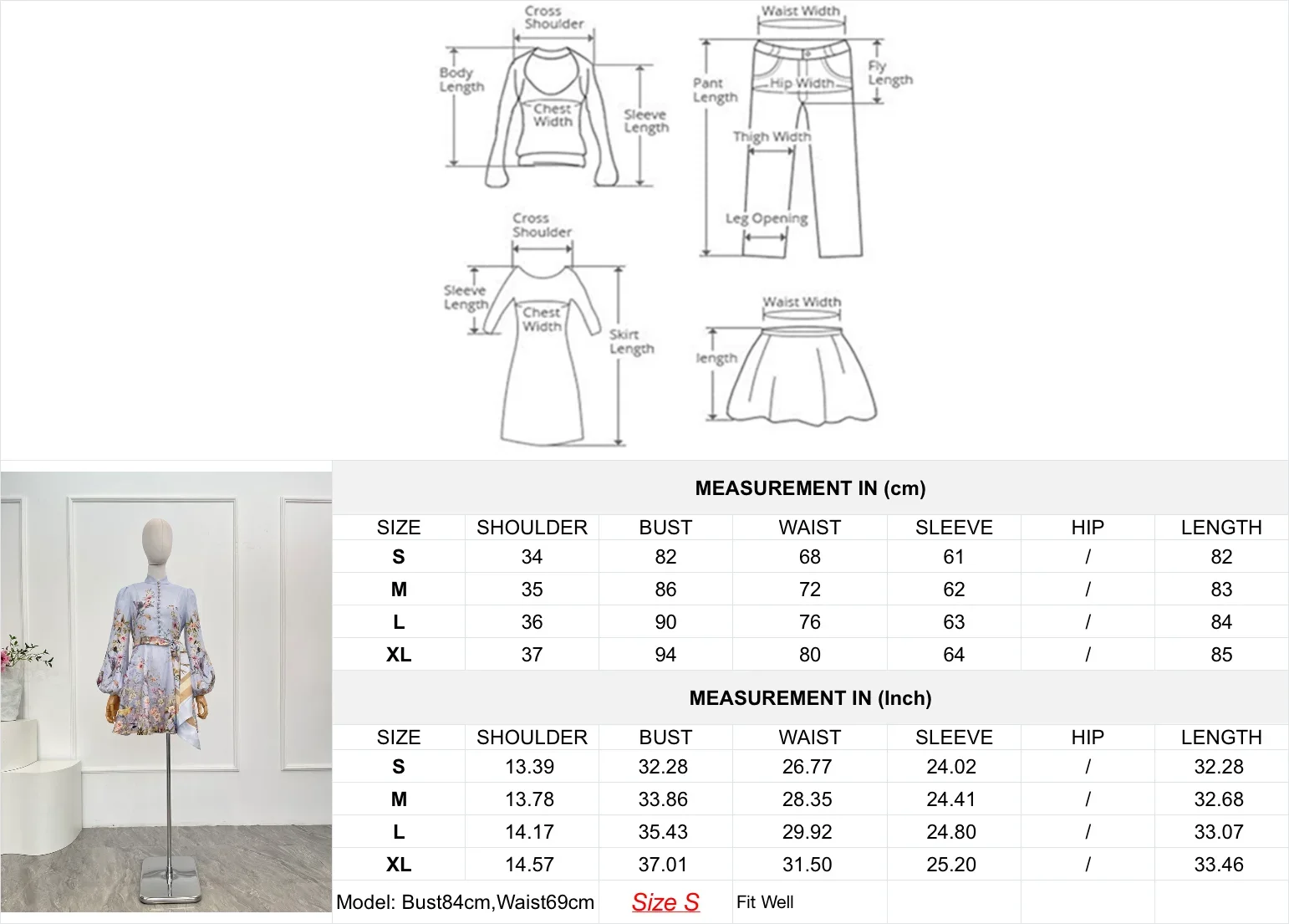 2025 Women New Fashion Blue Floral Print Long Sleeve Mini Dress