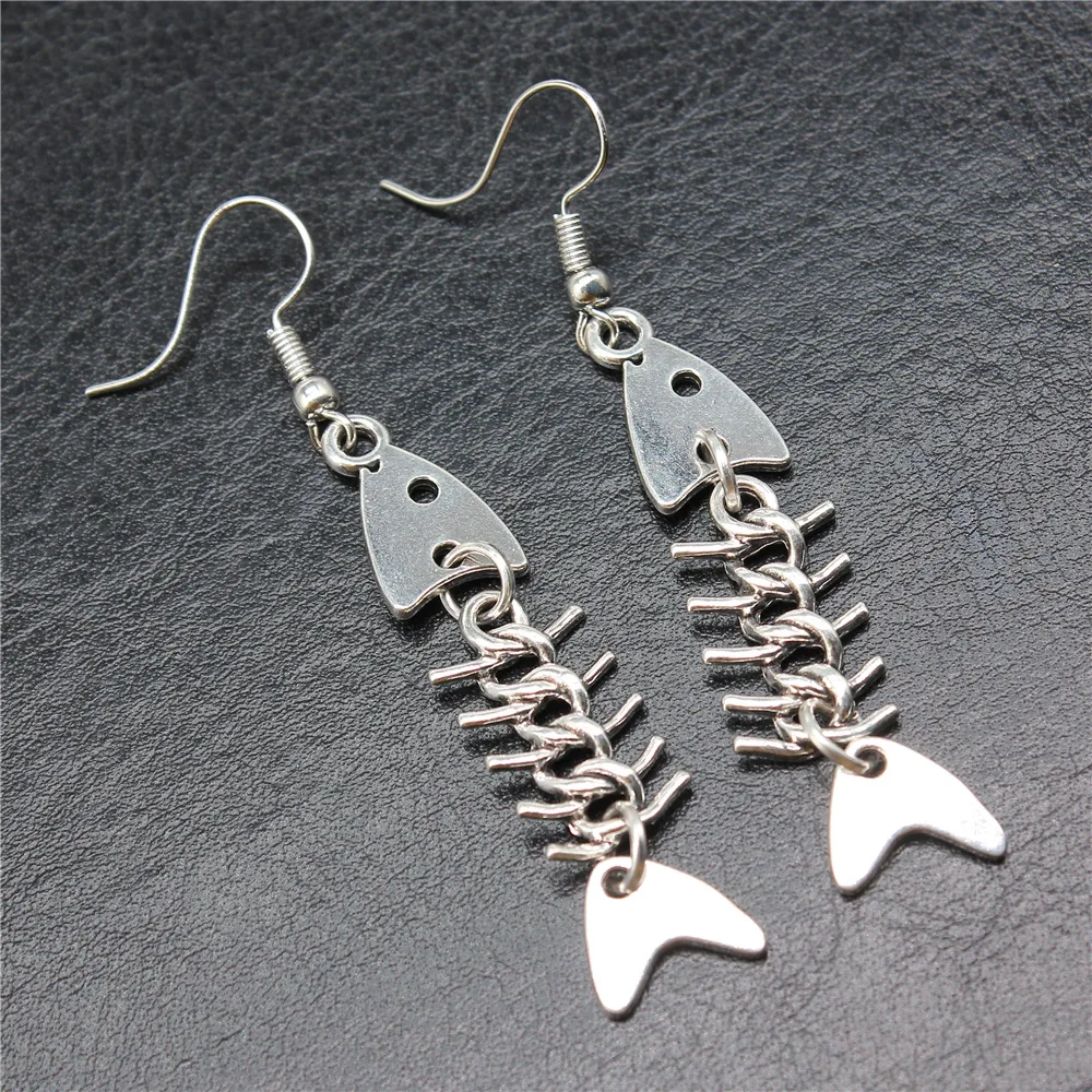 Fashion Handmade Simple Design Antique Silver Color Fish Bone Pendant Earrings Dropshipping Drop Earrings