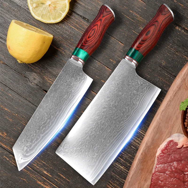 Damascus Knife Cleaver Meat Chopping Vegetable Kitchen Knives Damascus Steel Butcher Chicken Fish Boning Knife Chef Cooking Tool