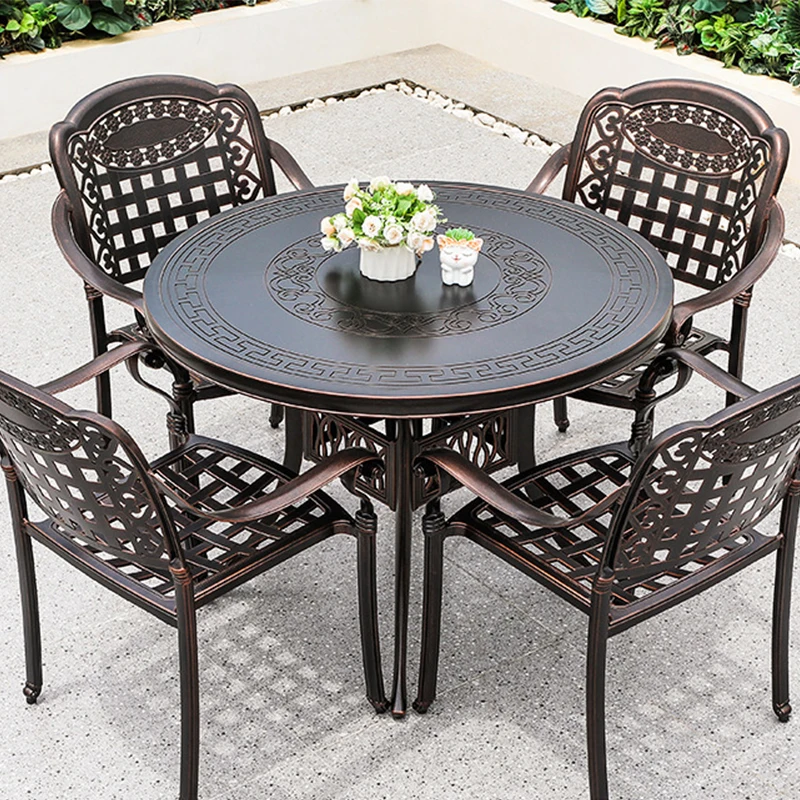 تصنيع طاولة وكرسي خارجي أوروبي للمنزل في الهواء الطلق من الألومنيوم المصبوب حديقة فناء طاولة شواء أثاث طاولة تجارية #6