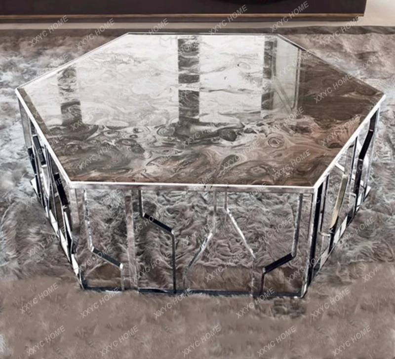 X-S Living room marble coffee table  light luxury coffee table mirror titanium gold silver white dragon stone surface HG