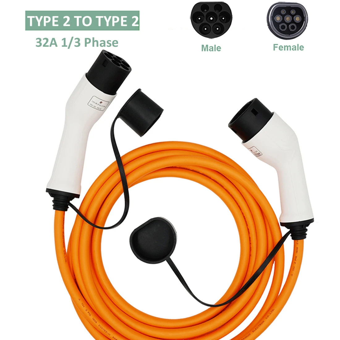 

Charging Cable Type 2 to Type 2 32A Electric Car Mode 3 7.2KW Three Phase 22kw Cord 5M for Vehicle Fast Charging Station