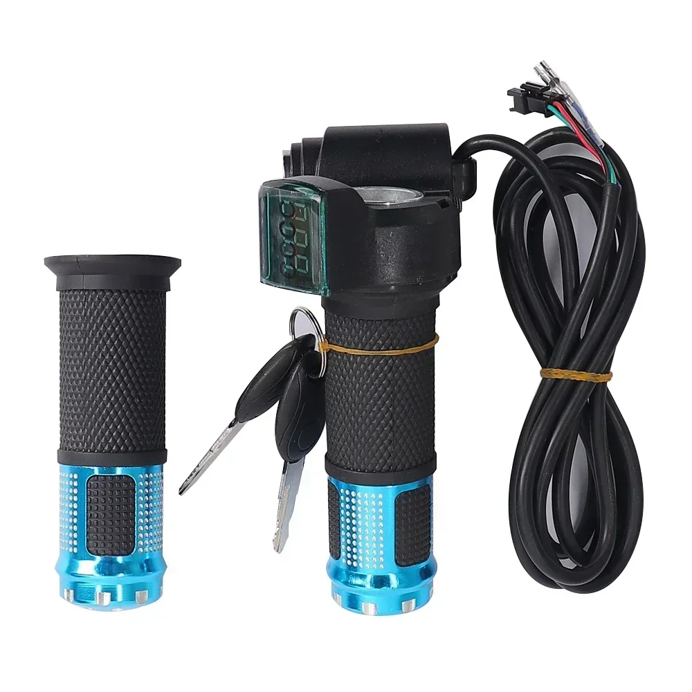 Image of 12V-90V Drehgasgriff für Elektrofahrrad-Roller mit LED-Digitalanzeige, Spannungsanzeige, Schlüssel und Zubehör