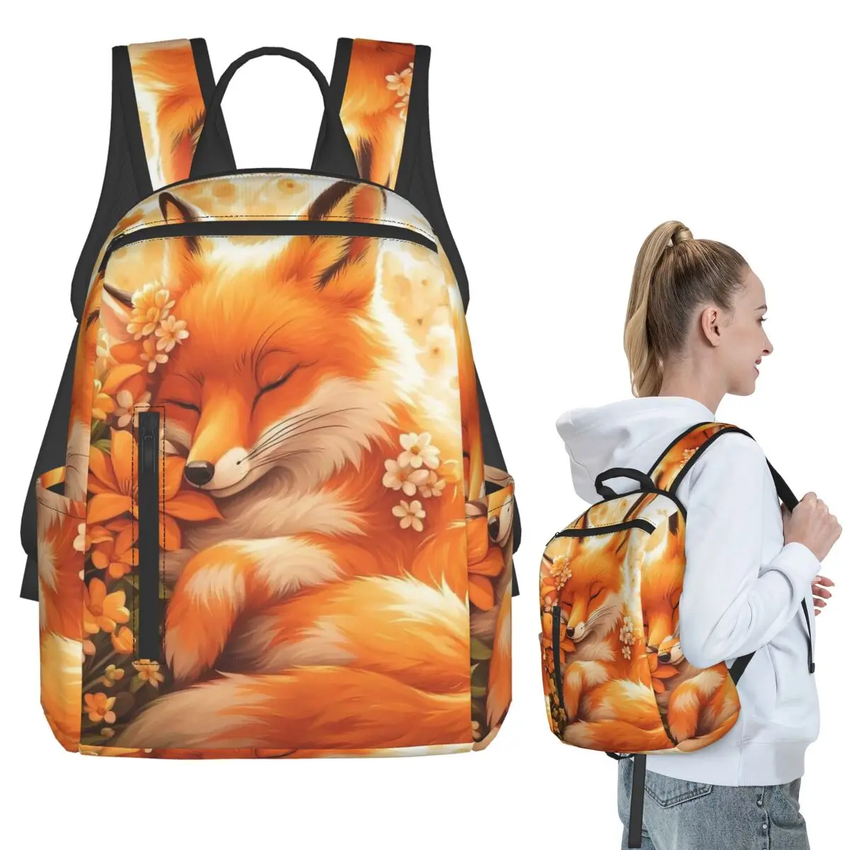 Sleeping Fox In The Flower Backpack Student BookBag Kids School Bag Computer Shoulder Bags Boys Girls