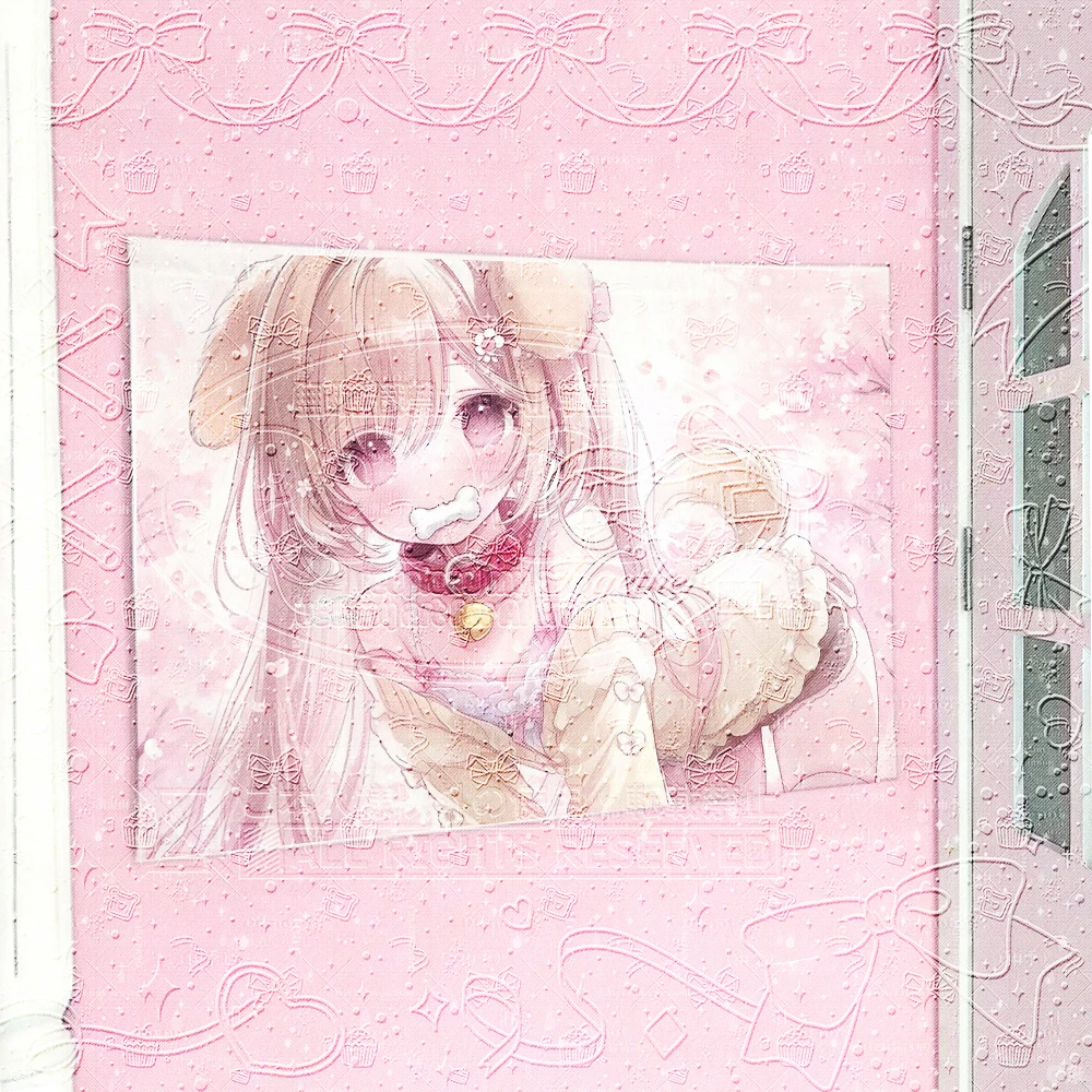 ピンクドッグガール Pink Dog Girl Tapestry, Pastel Kemonomimi Anime Waifu with Bell Collar and Bone Wall Hanging, Yume Kawaii Room Decor f