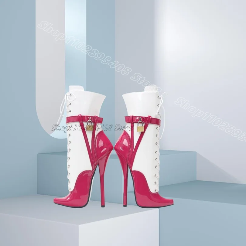 Bicolor serrure décor bottes courtes bout pointu nouvelle mode côté fermeture éclair Style britannique femmes Ballet bottes Stiletto Zapatos Para Mujere