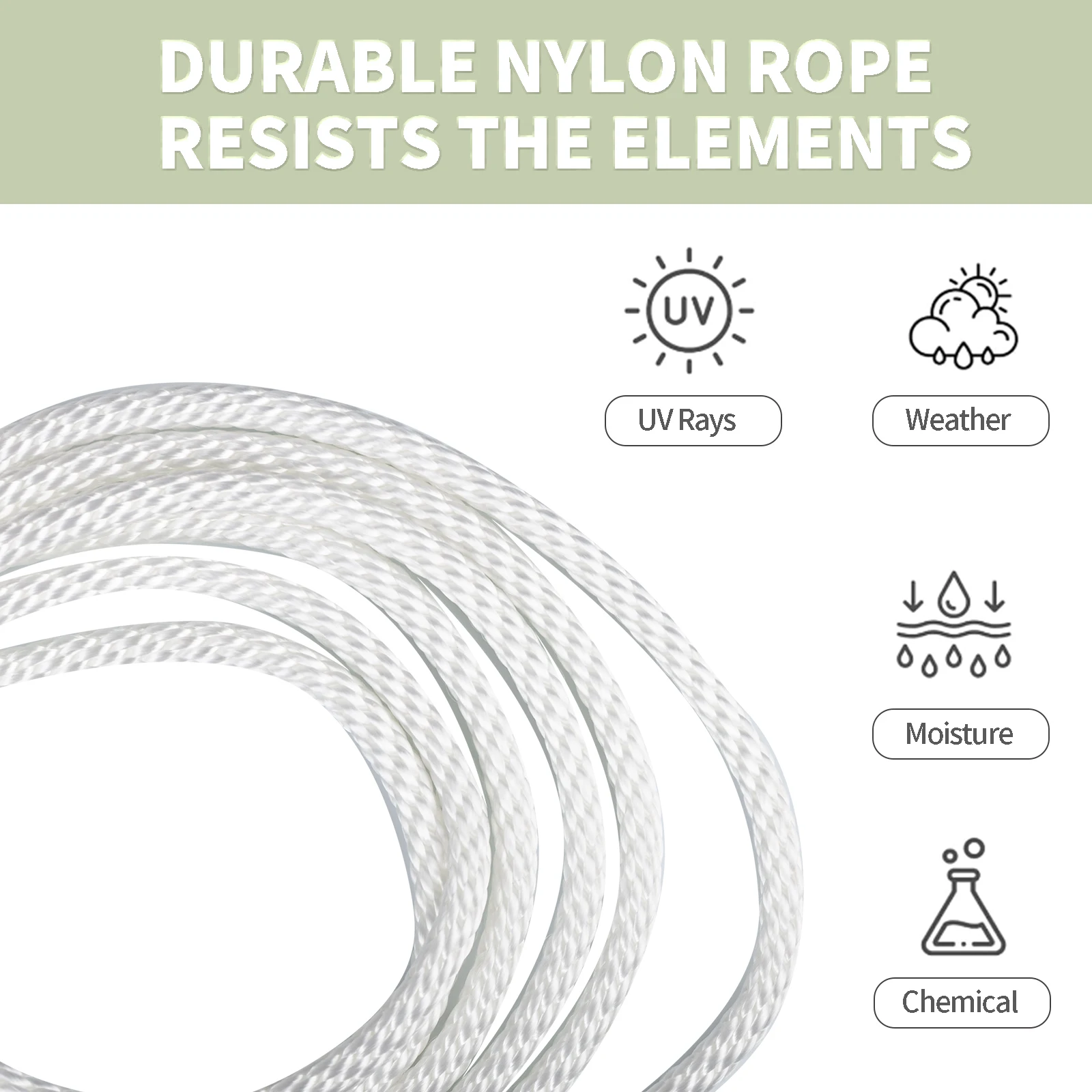 3/16 100 FT Multi-Functional Woven Nylon Rope - Waterproof, Heavy-Duty Durable - For Flag Flying, Clothes Drying, Hiking & More.