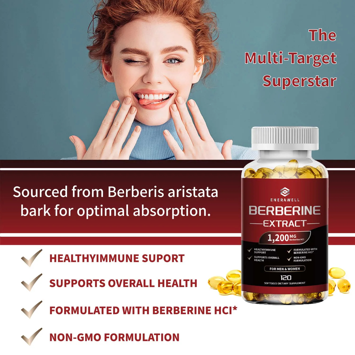Berberine Capsules - Support Overall Health and Immune Function, Promote Digestion, Enhance Energy, Anti-oxidant and Anti-aging