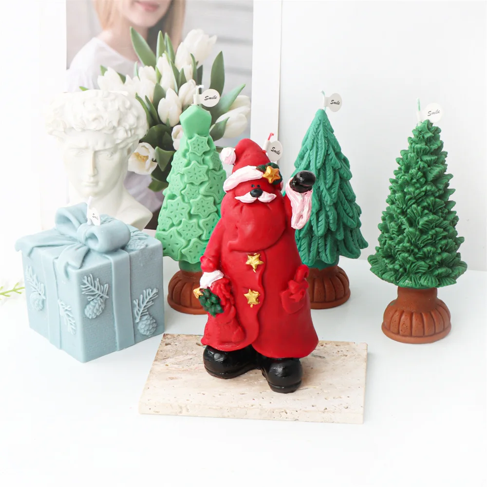 

Big Christmas Tree Santa Claus Gift Box Candle Silicone Mold For Festive And Romantic Decoration Gypsum form Homemade Handicraft