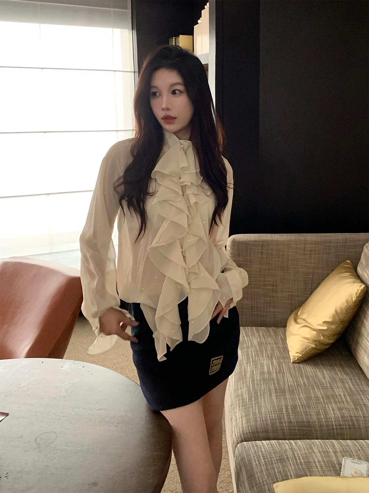 

Модная женская блузка Amor Commute Sle Pearl Snowflake с длинным рукавом, винтажным воротником с рюшами, в элегантном деловом стиле