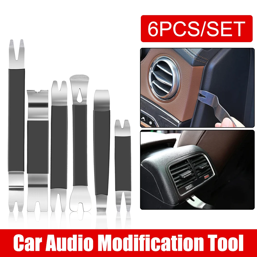 

Car Dashboard Audio Radio Panel Repair Fastener Auto Door Clip Trim Removal Tools Kits Metal 6Pcs Removal Pry Tool Portable