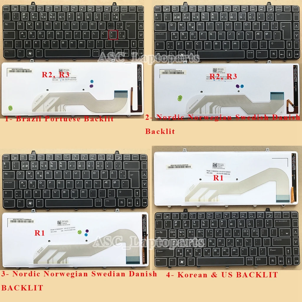 New Korean & US / Brazil Portuguese / Norwegian Swedish Danish Keyboard for Dell Alienware M11X R1 M11X R2 M11X R3 BACKLIT Black