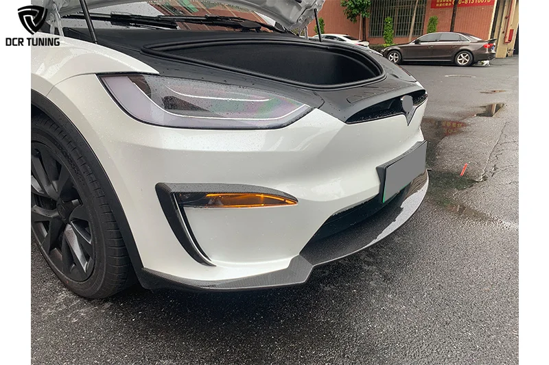 MODEL X Dry Carbon Fiber Front Fog Canards for Tesla MODELX 2022+ Car Bumper Splitter Carbon Body Kits 2 PCS/SET