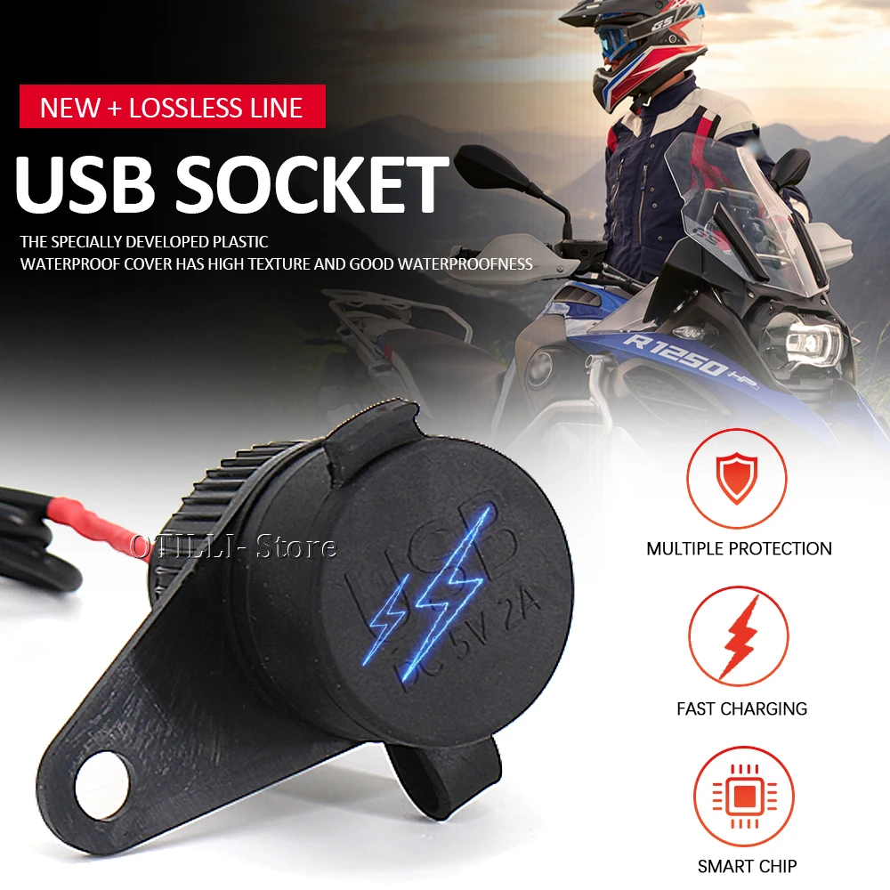 Motorcycle Accessories Dual USB Charging Port + Lossless Cable Suitable For BMW R 1200 1250 GS ADV F 700 800 GS F 650 750 850 GS