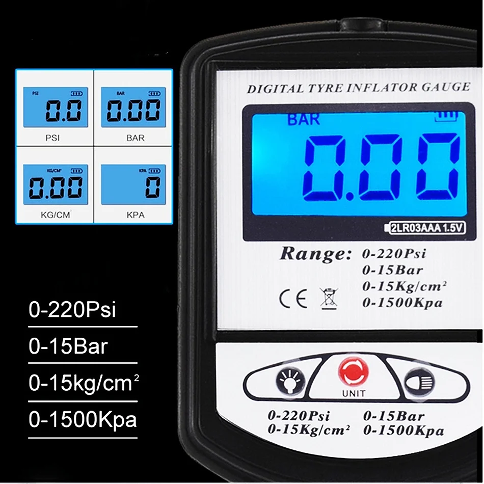 precisao digital pneu inflacao arma quatro em um pneu medidor de pressao pneu inflator rapido pneu ferramenta de monitoramento de pressao alta 01