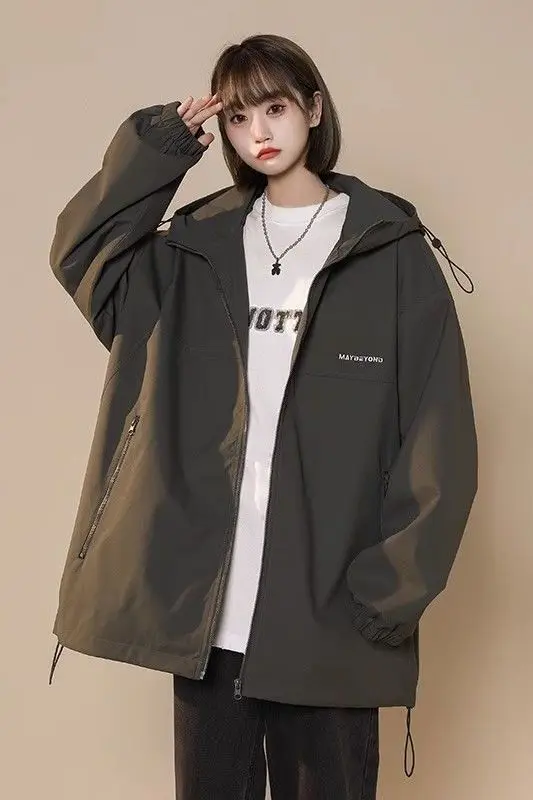 

Autumn Women'S Cropped Jackets Waterproof Hiking Sun Protection Camping Climbing Hood Mid Length Lined Drawstring Slim-Fit Wear