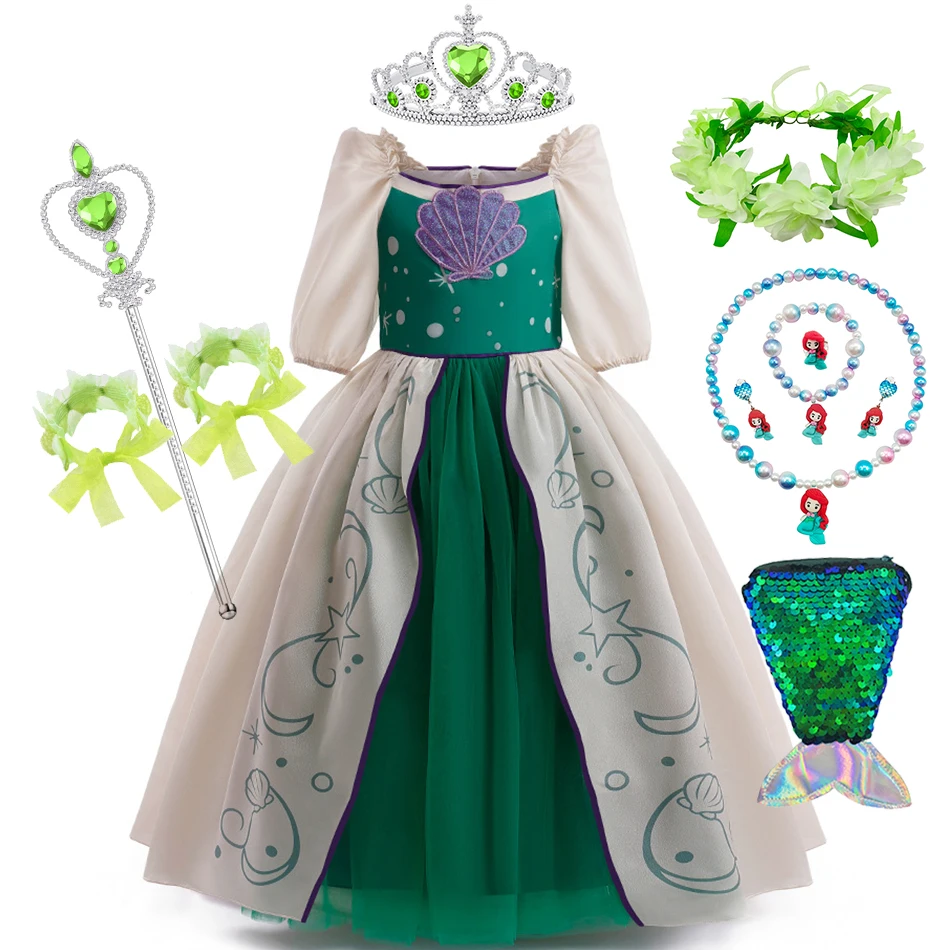 Little Mermaid Dress Girl Ariel Cartoon Movie Princess Role Playing Costume Halloween Luxury Fluffy Green Fairy Gowns - AliExpress 1501 Little Mermaid Dress Girl Ariel Cartoon Movie Princess Role Playing Costume Halloween Luxury Fluffy Green Fairy Gowns - AliExpress 1501