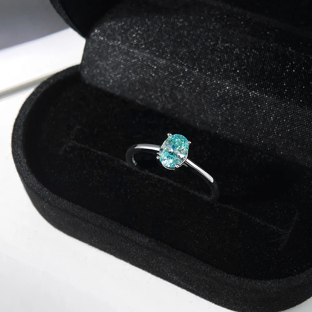 Halaile Blue 5*7MM Oval Cut Rings Moissanite for Women Men Engagement Wedding Band Bride Luxury Gift S925 Sterling Silver Rings